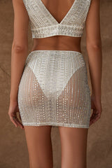 Violet White Rhinestone Mesh Mini Skirt
