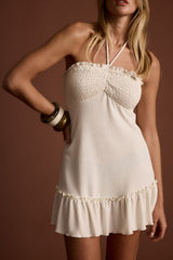 Wildrose Cream Smocked Micro Mini Dress