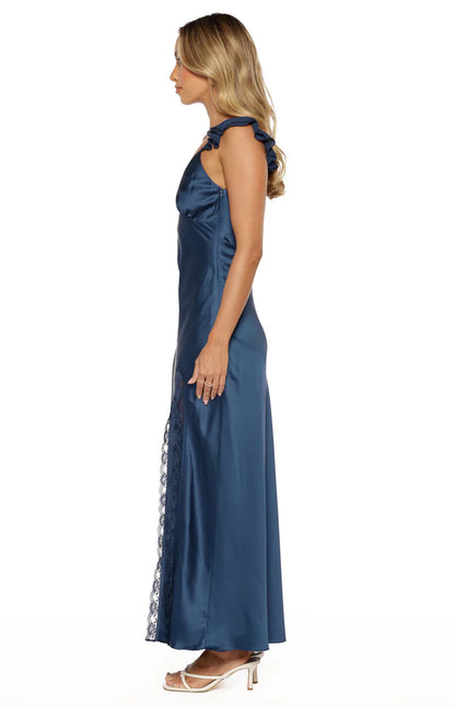 Wendy Navy Satin Maxi Dress