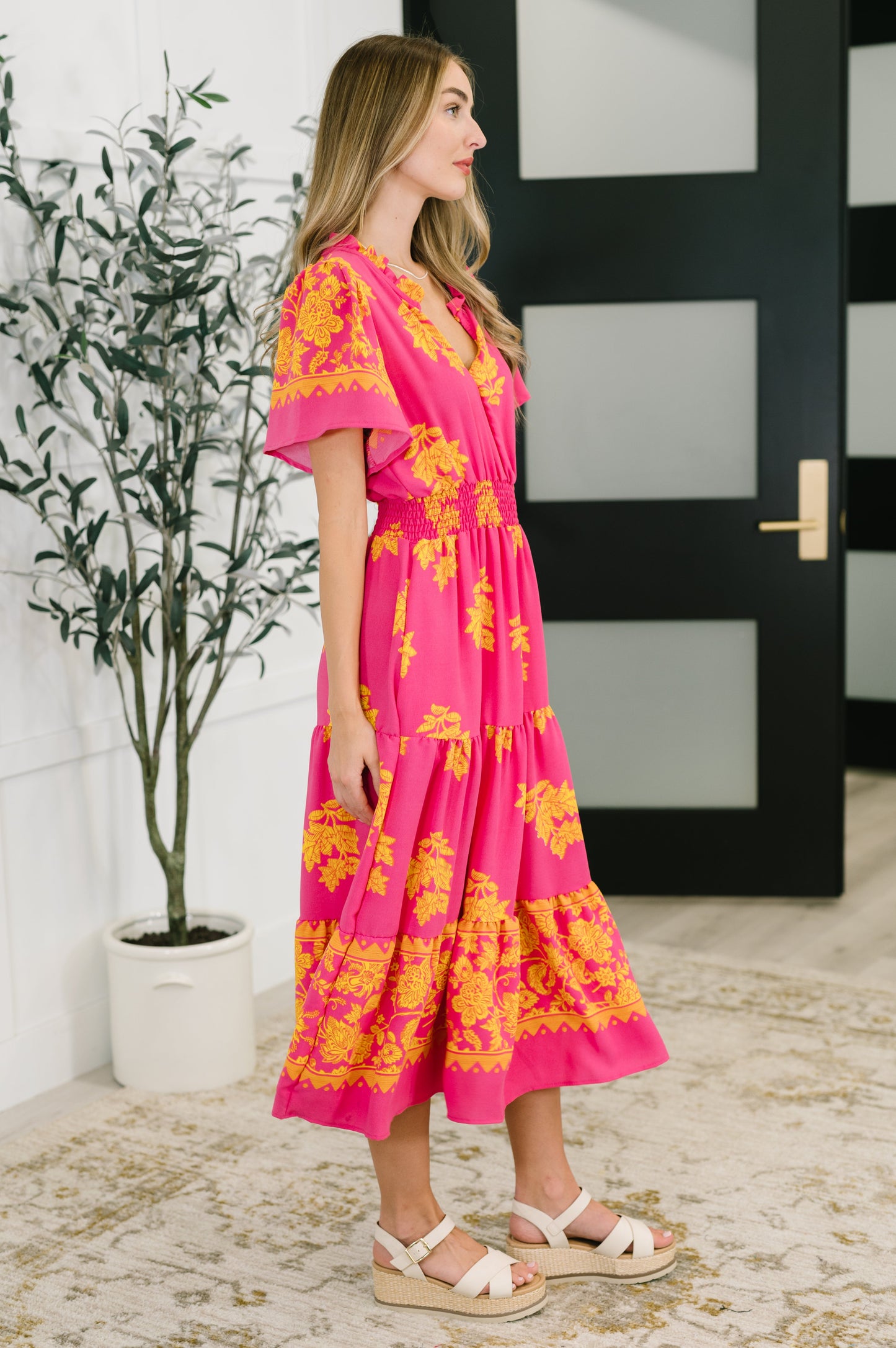 Hazel Blues® |  Whispering Willow V-Neck Dress in Fuchsia