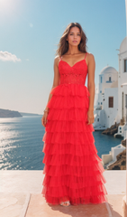 Dave and Johnny Long Tiered Prom Dress 11148