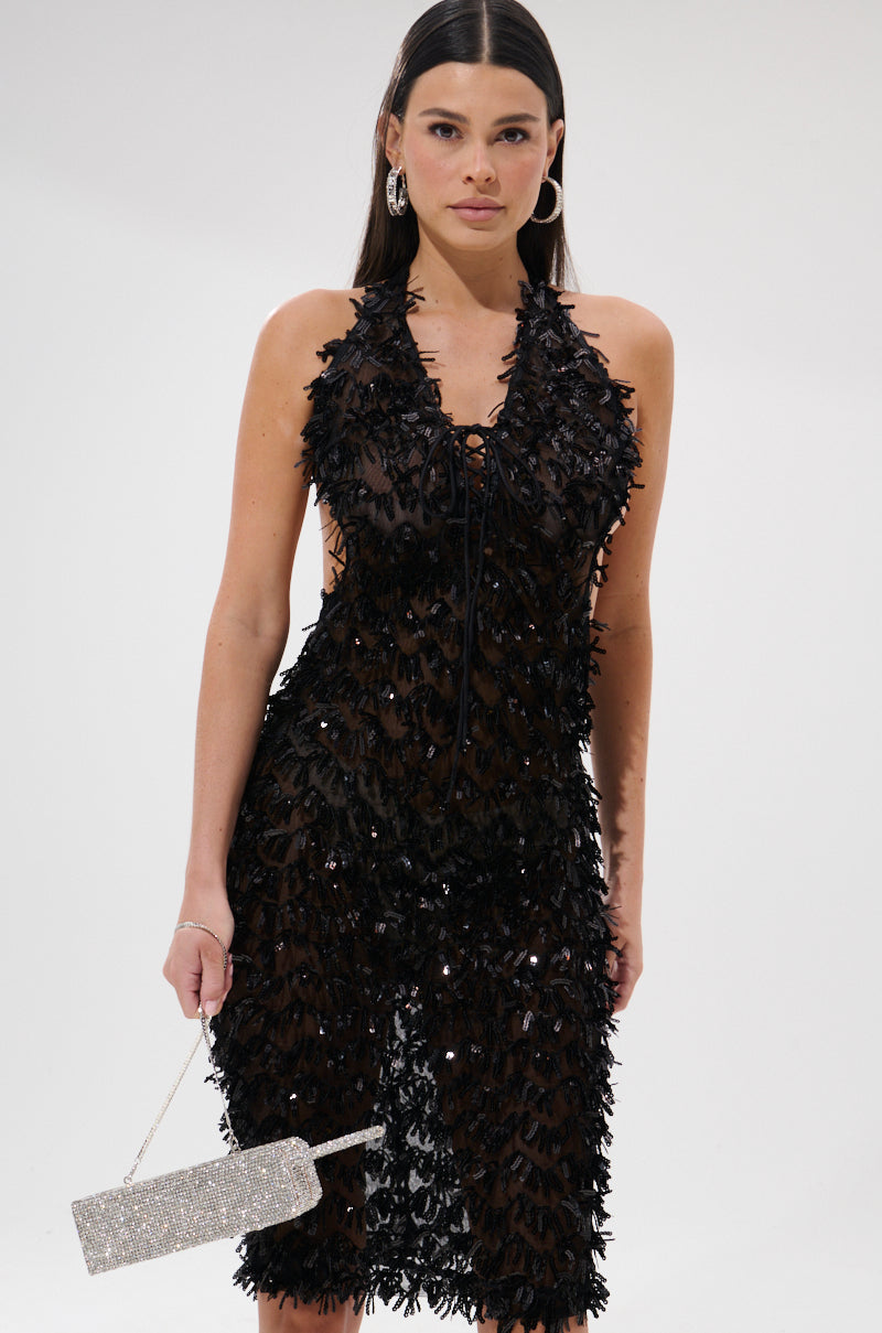 LENNOX SEQUIN MESH MIDI DRESS