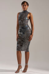 SHINING ON YOU RHINESTONE MIDI DRESS