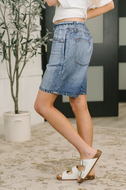 Hazel Blues® |  Zenim Printed High Waisted Shorts in Classic Denim
