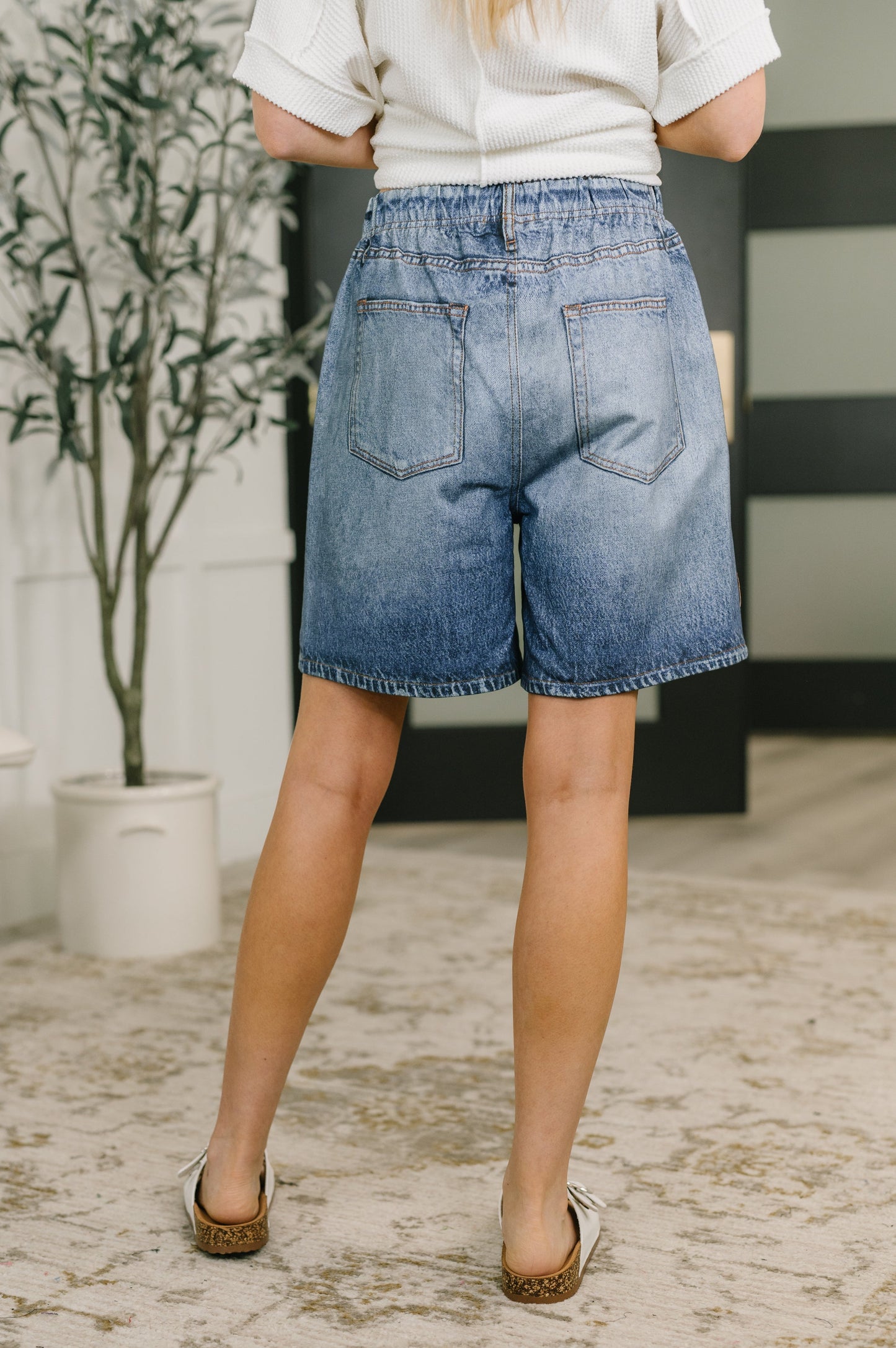 Hazel Blues® |  Zenim Printed High Waisted Shorts in Classic Denim