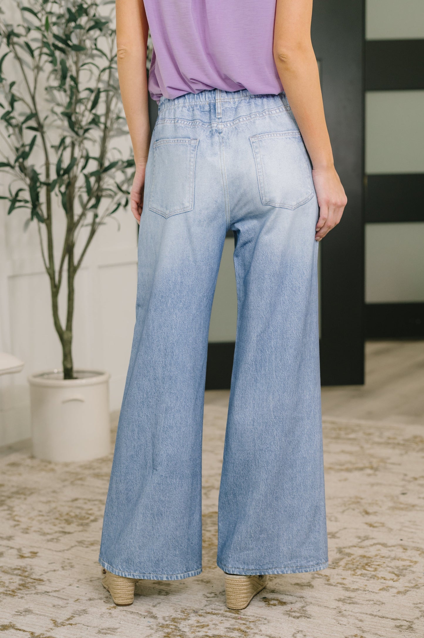 Hazel Blues® |  Zenim Printed Wide Leg Bottoms in Light Wash