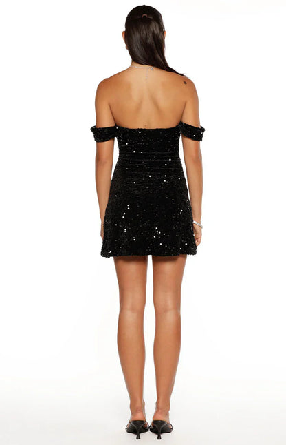 Zoella Black Velvet Sequin Off The Shoulder Mini Dress