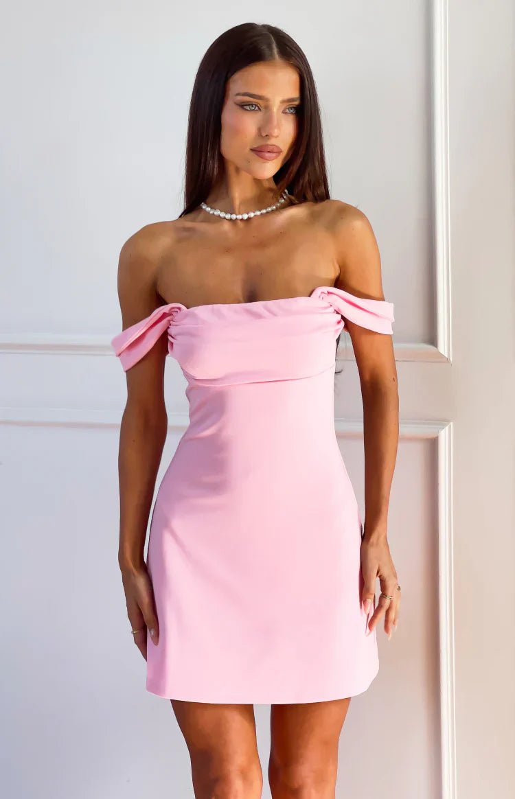 Zoella Pink Off The Shoulder Crepe Mini Dress