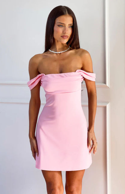 Zoella Pink Off The Shoulder Crepe Mini Dress