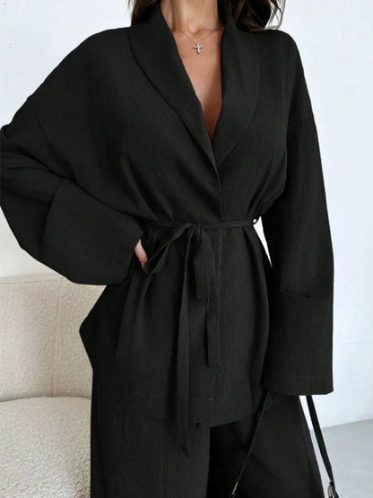 Hazel Blues® |  Front Tied Shirt and Wide-Leg Pants Set