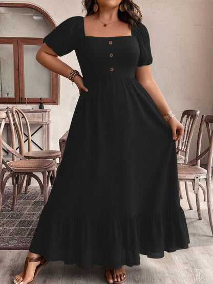Hazel Blues® | Ruffled Hem Square Neck Short Sleeve Dress