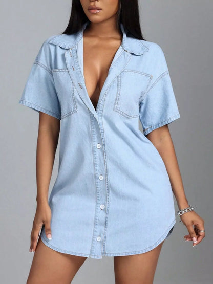 Hazel Blues® |  Button-Down Short Sleeve Denim Dress