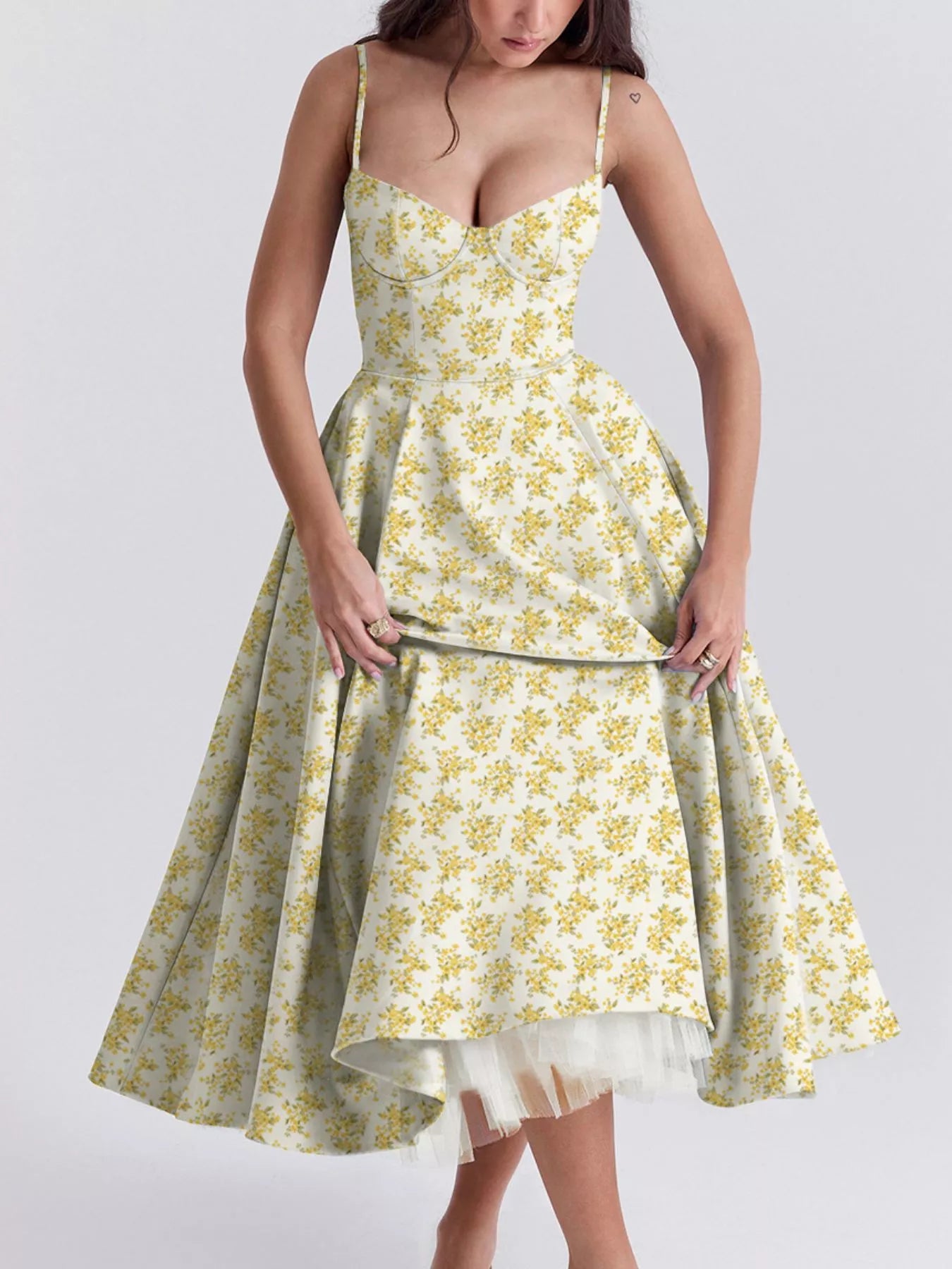 Hazel Blues® |  Sweetheart Neck A-Line Midi Dress