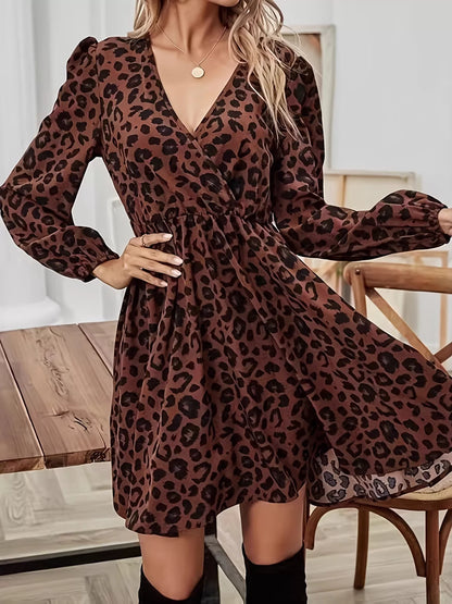 Hazel Blues® |  Leopard Print V-Neck Long Sleeve Mini Dress