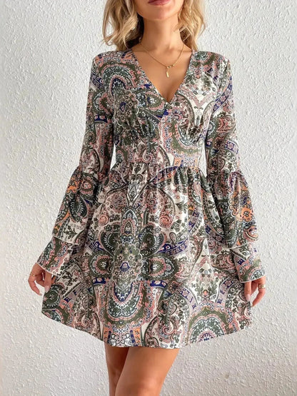 Hazel Blues® |  Paisley Print Bell Sleeve Mini Dress