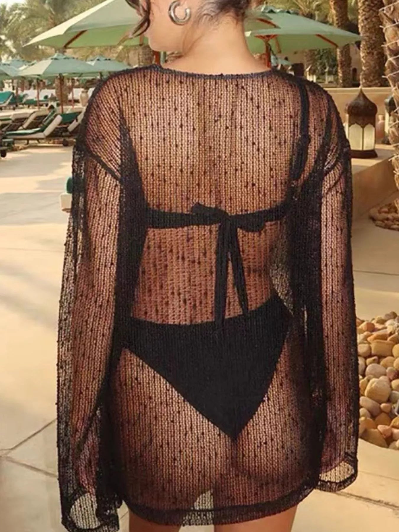 Hazel Blues® | Sheer Knit Long Sleeve Cover-Up