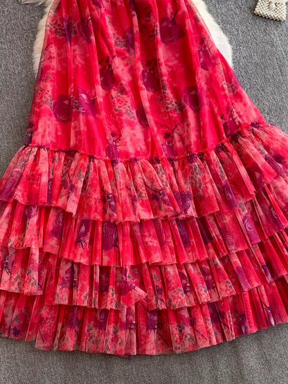 Hazel Blues® |  Floral Print Ruffled Layered Mesh Dress