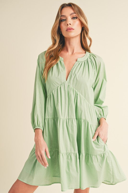 Hazel Blues® |  Aemi + Co Notched Balloon Sleeve Tiered Mini Dress