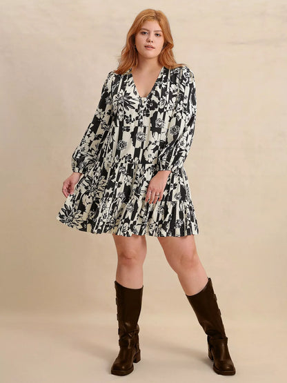 Hazel Blues® | Printed V-Neck Long Sleeve Mini Dress