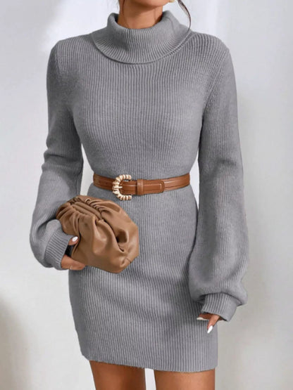 Hazel Blues® |  Turtleneck Ribbed Knit Sweater Dress