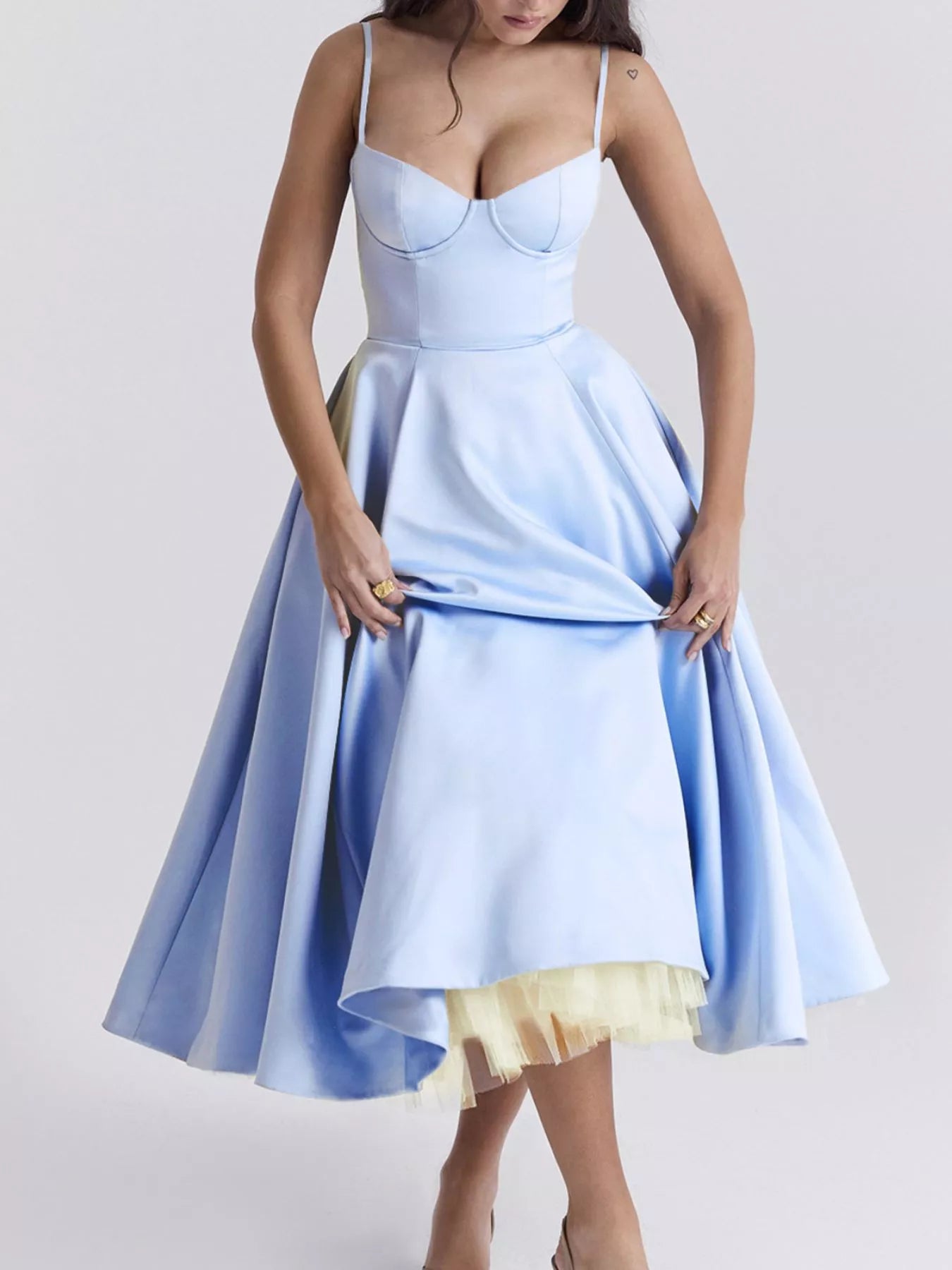 Hazel Blues® |  Sweetheart Neck A-Line Midi Dress