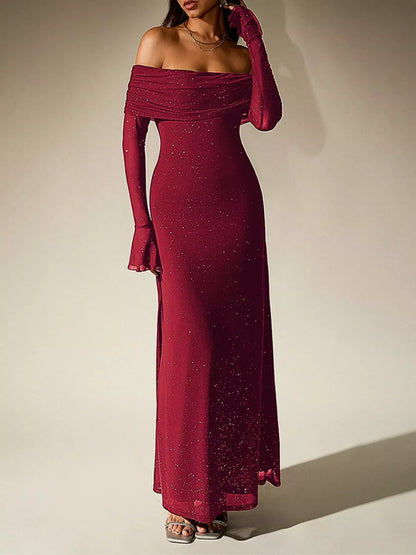 Hazel Blues® |  Glitter Off-Shoulder Maxi Dress