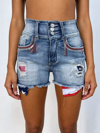 Hazel Blues® |  American Flag Distressed Denim Shorts