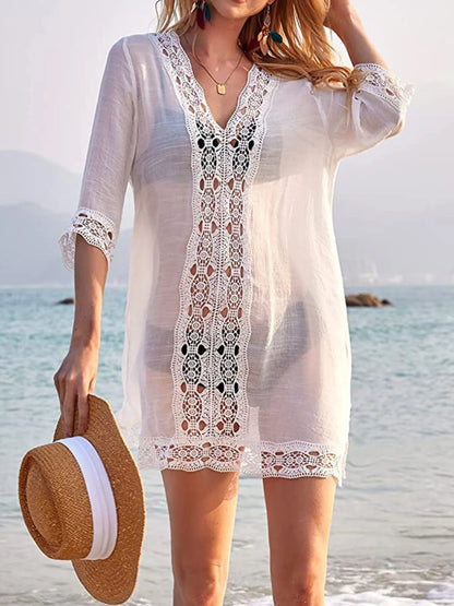 Hazel Blues® | Lace Trim V-Neck Cover-Up