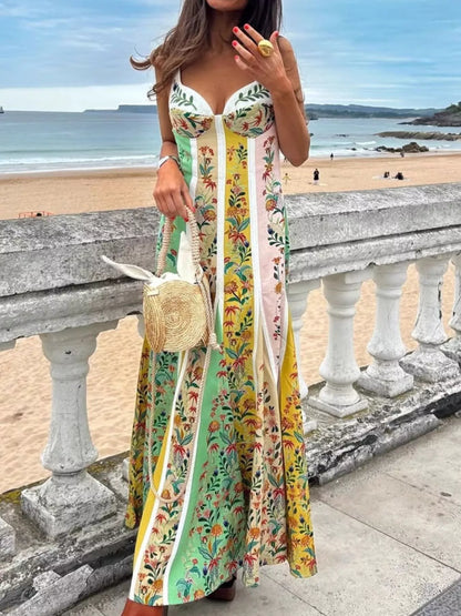 Hazel Blues® |  Floral Print Sweetheart Neck Maxi Dress