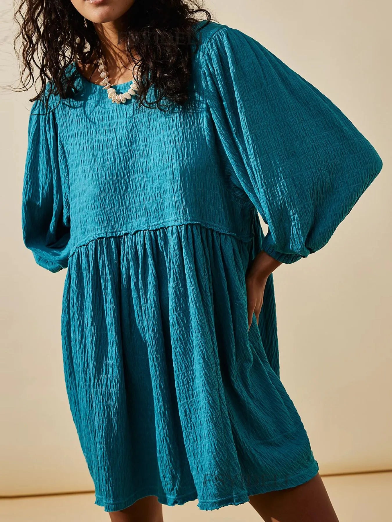 Hazel Blues® |  Textured Round Neck 3/4 Sleeve Dress