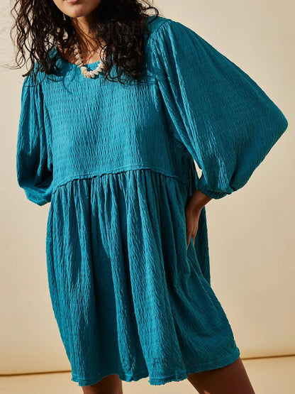 Hazel Blues® |  Textured Round Neck 3/4 Sleeve Dress