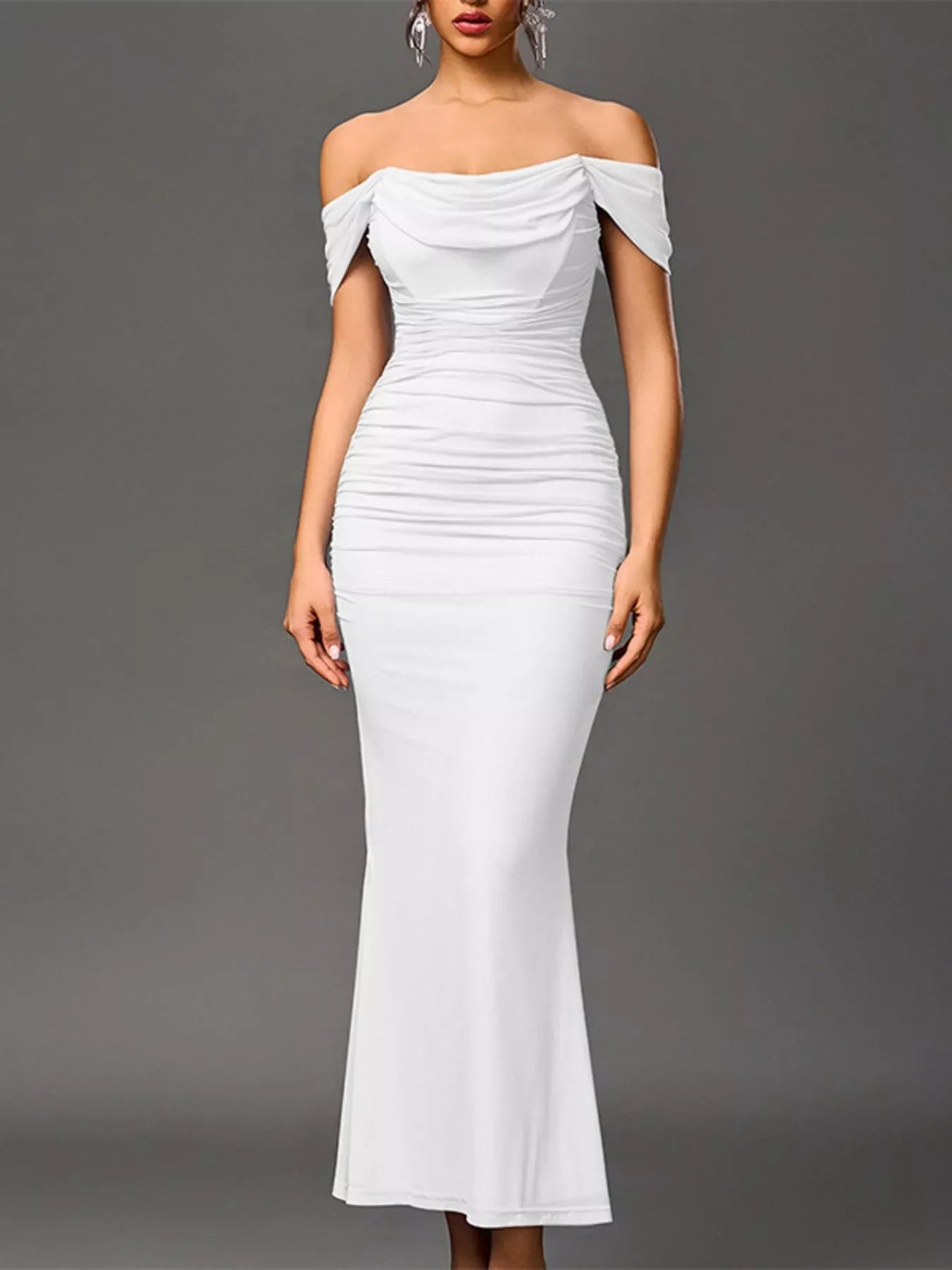Hazel Blues® |  Off-Shoulder Ruched Mermaid Maxi Dress