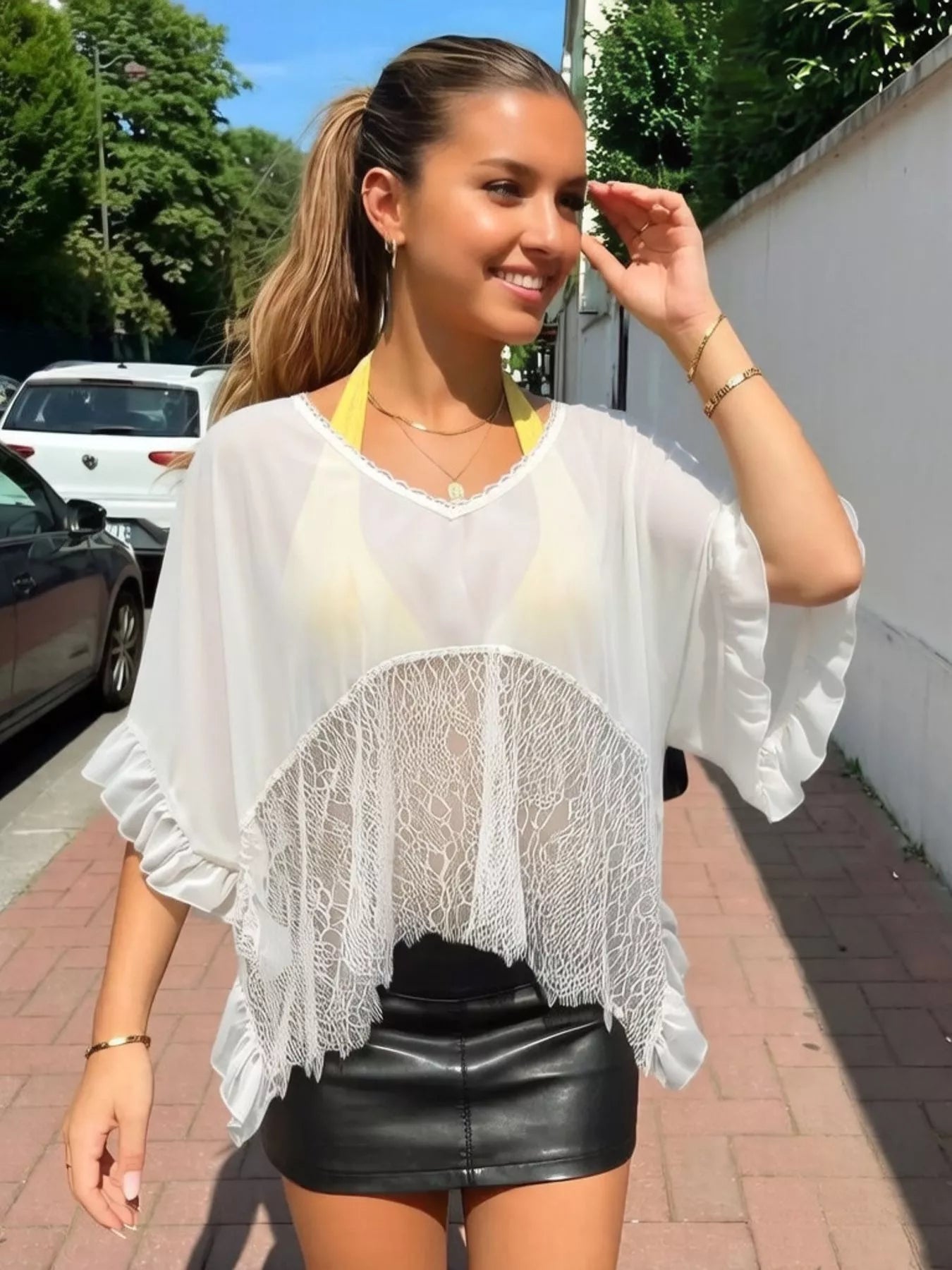 Hazel Blues® | Lace Trim Flowy Cover-Up