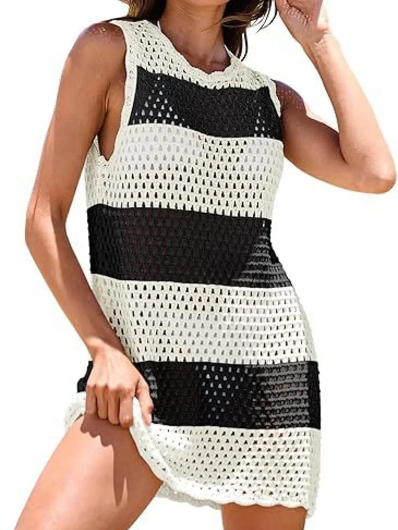 Hazel Blues® | Color Block Openwork Sleeveless Cutout Back Cover-Up