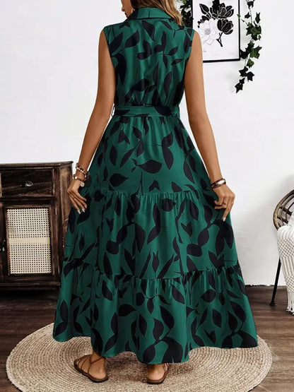 Hazel Blues® |  Printed Tie Waist Sleeveless Maxi Dress