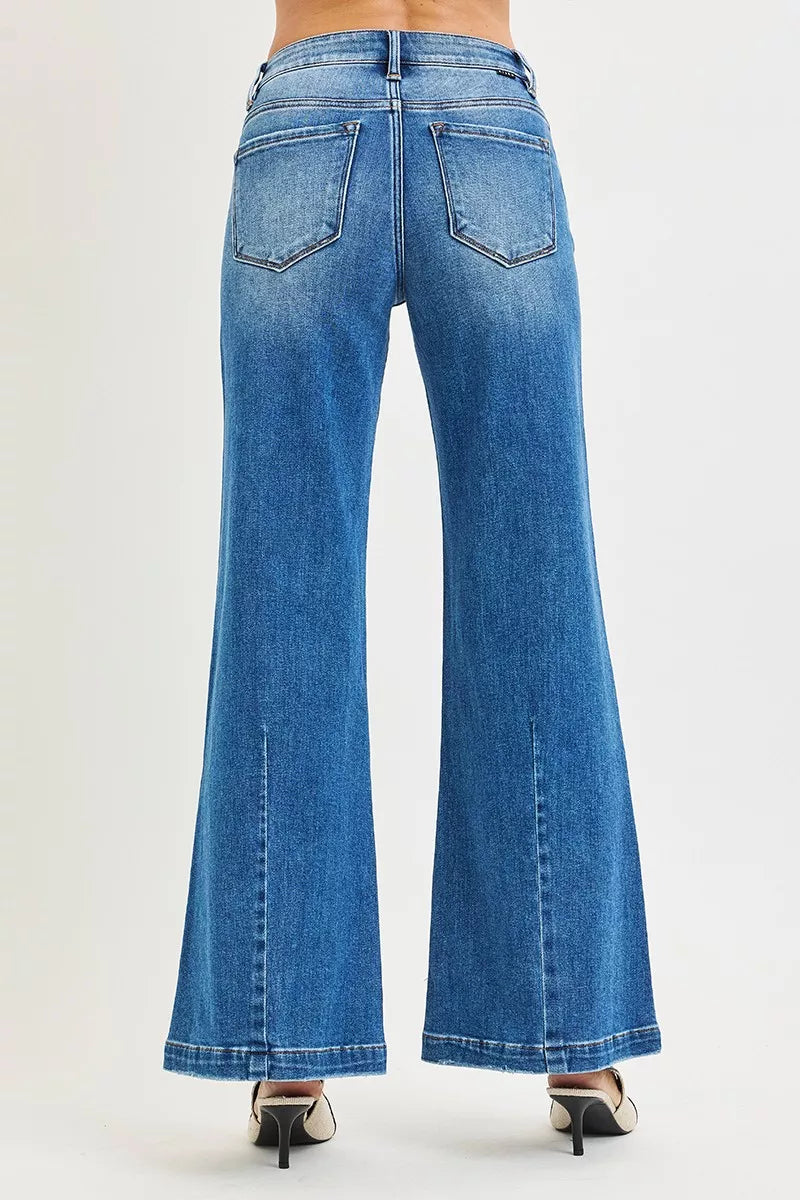 Hazel Blues® | RISEN Mid Rise Wide Leg Jeans with Flared Look
