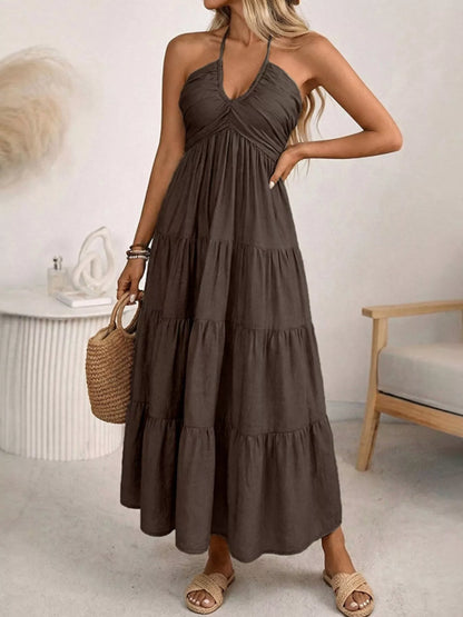 Hazel Blues® |  Halter Neck Tiered Midi Dress