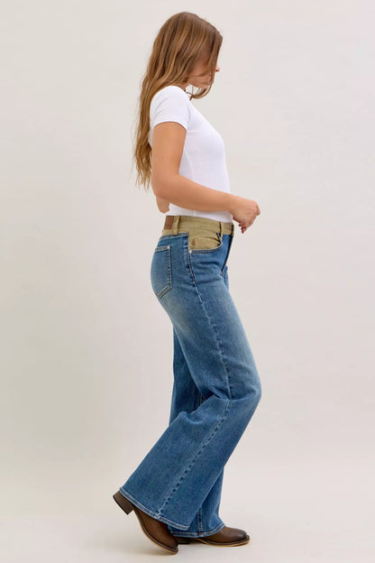 Hazel Blues® |  Judy Blue MR Column Straight Jeans with Corduroy Waist