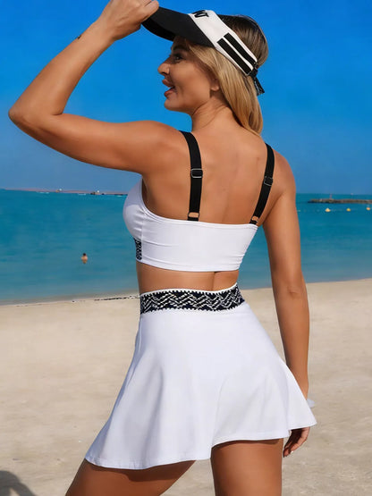 Hazel Blues® | Contrast Trim Tank and Skort Swim Set