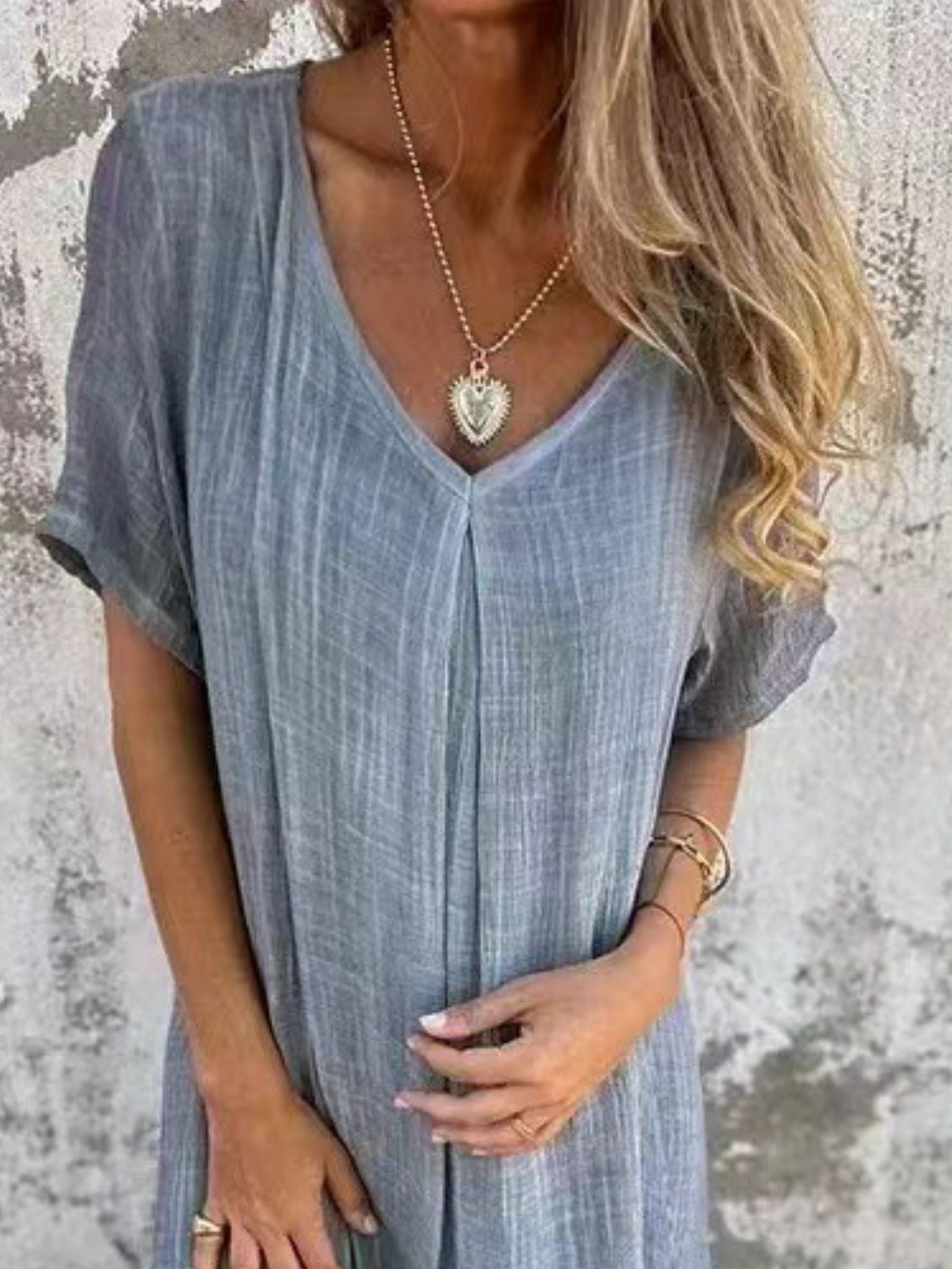 Hazel Blues® | V-Neck Short Sleeve Midi Dress