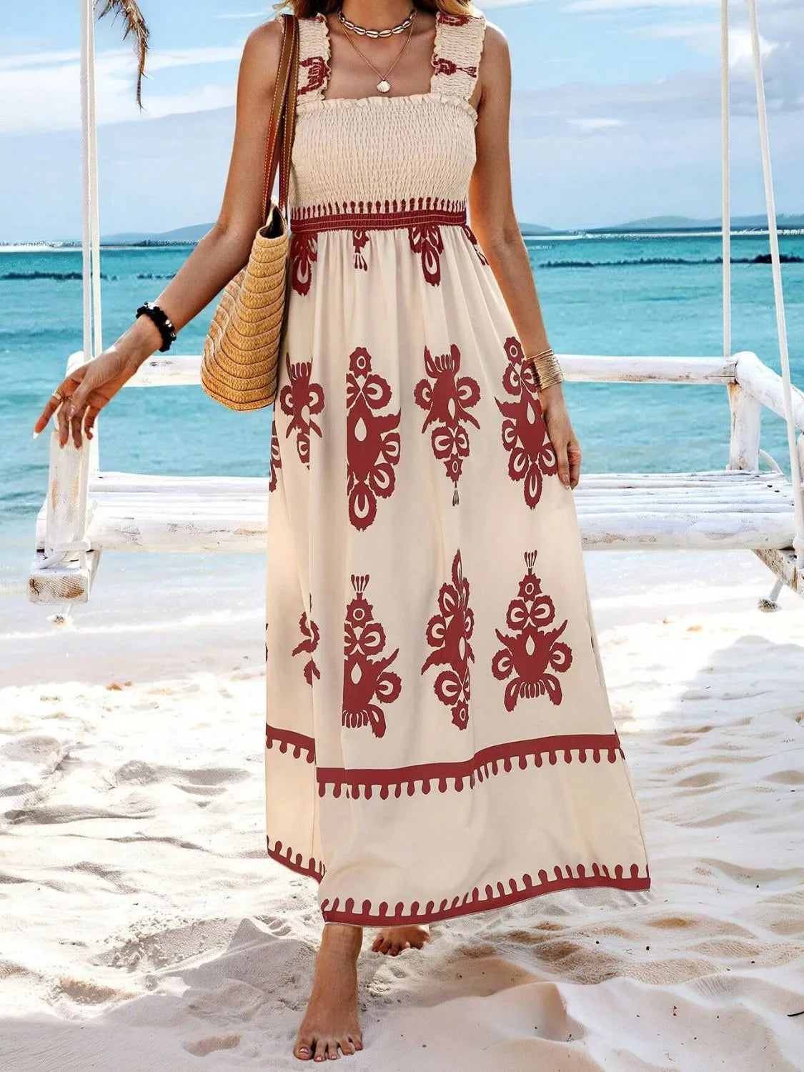 Hazel Blues® |  Smocked Printed Wide Strap Maxi Dress