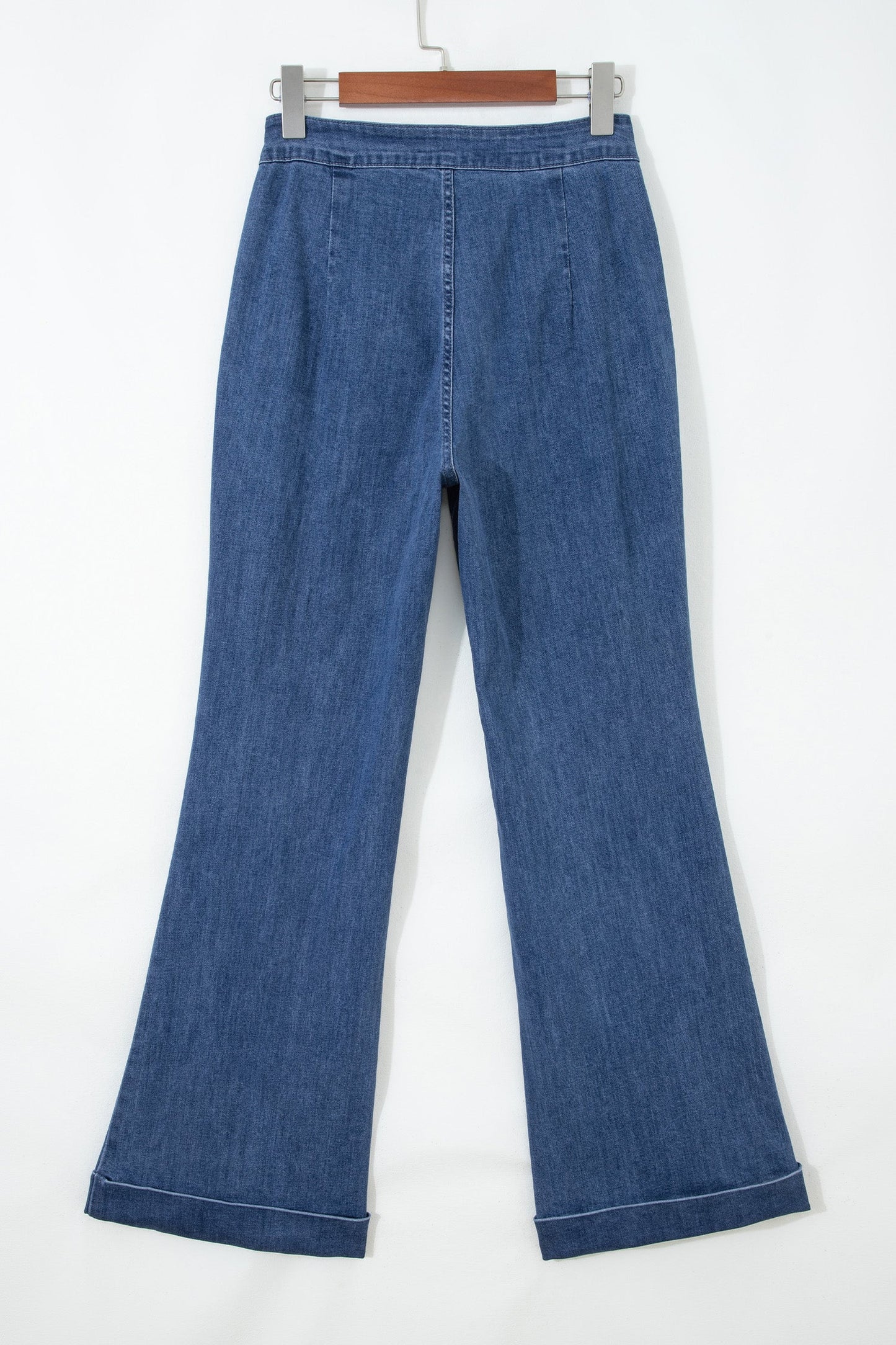 Hazel Blues® |  Ashleigh Blue Golden Button Detail Rolled Edge Flare Leg Jeans