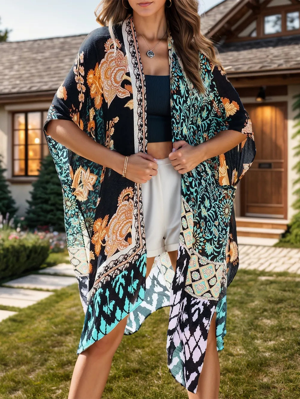 Hazel Blues® | Printed Open Front Cover-Up
