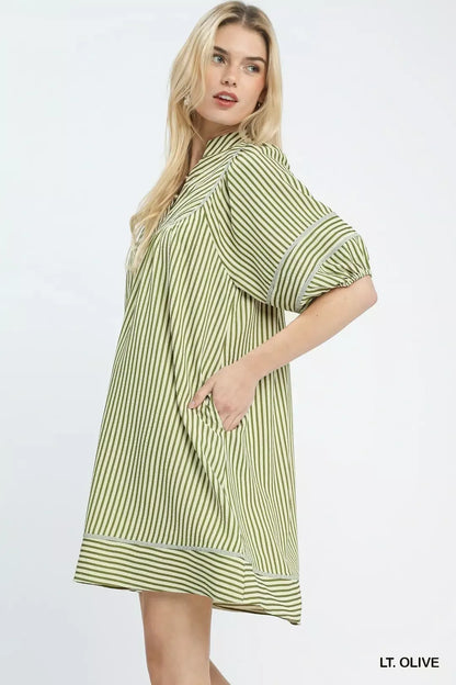 Hazel Blues® |  Umgee Striped Puff Sleeve Shift Dress