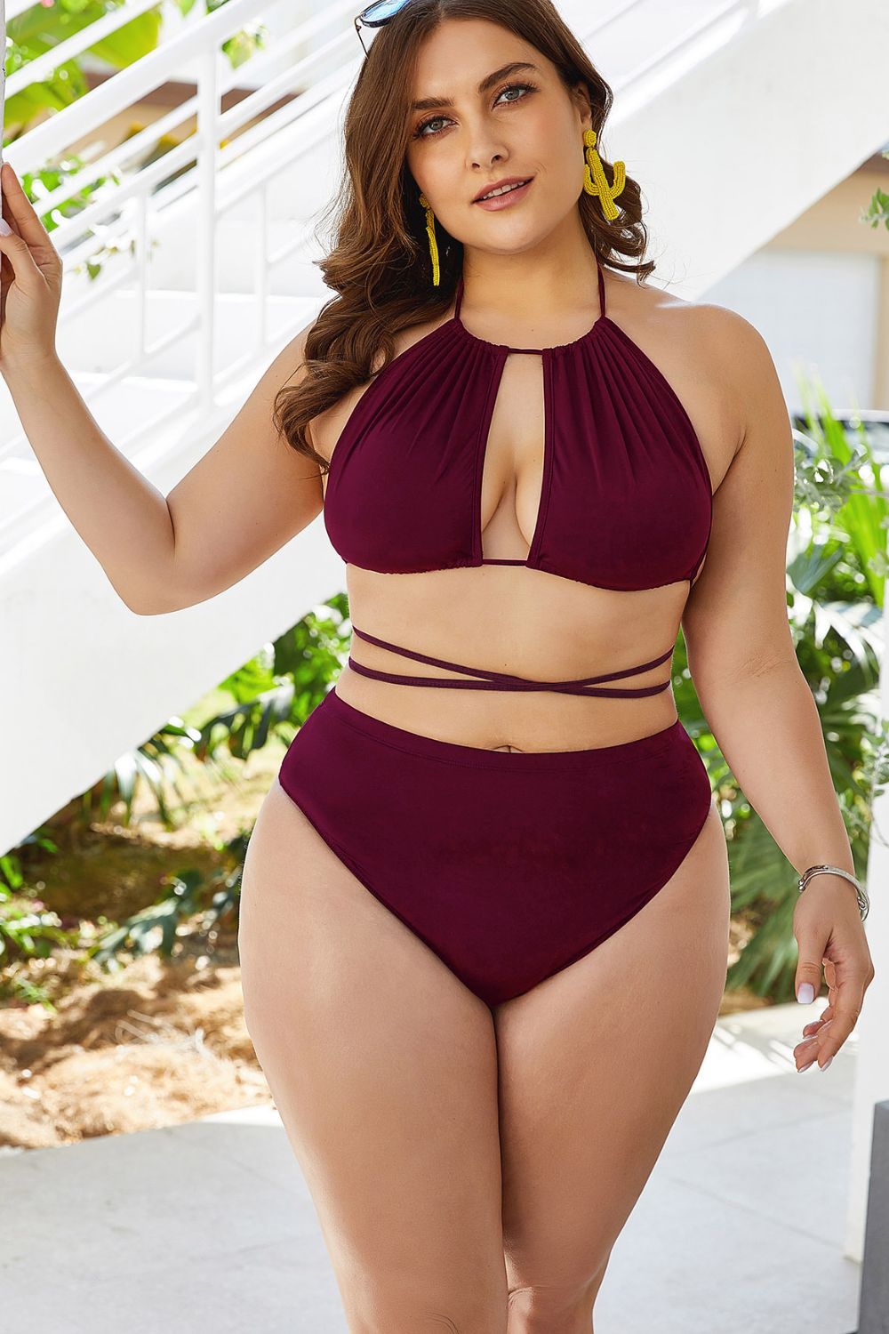Hazel Blues® | Cutout Tied Backless Bikini Set