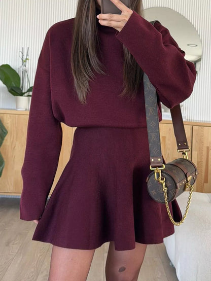 Hazel Blues® |  Turtleneck Dropped Shoulder Sweater and Skirt Set