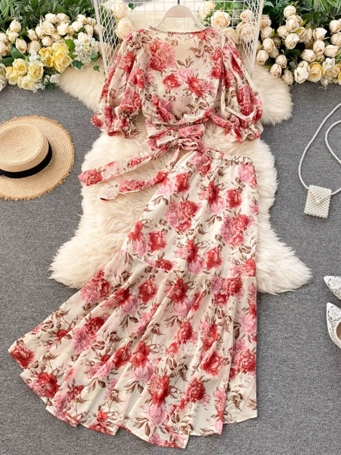 Hazel Blues® |  Floral Print Crop Top and Skirt Set