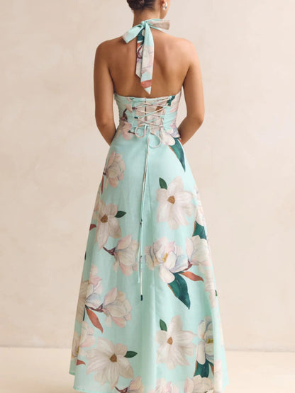 Hazel Blues® |  Floral Print Halter Neck Maxi Dress