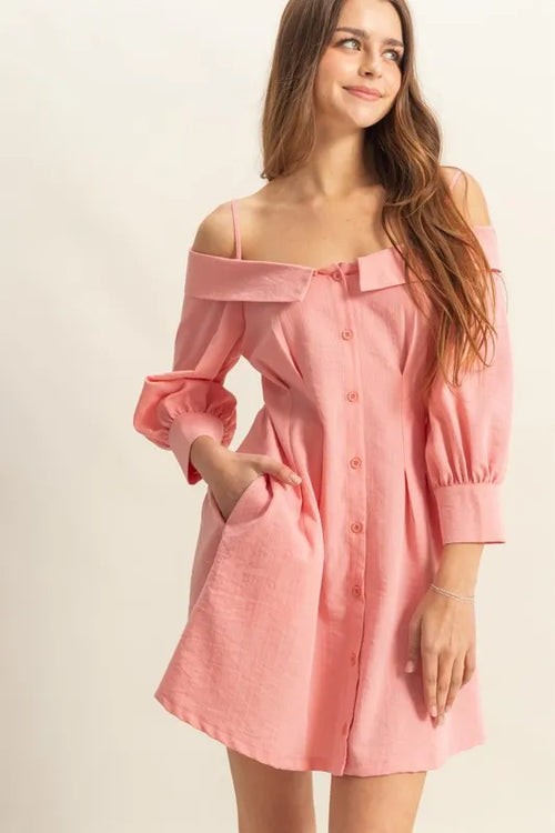 Hazel Blues® |  HYFVE Button Down Spaghetti Strap Mini Dress with Pockets