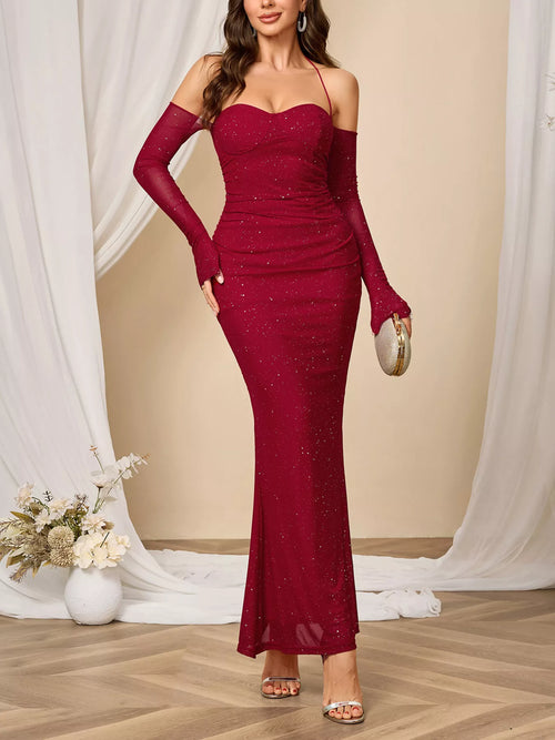 Hazel Blues® |  Glitter Sweetheart Neck Long Sleeve Maxi Dress